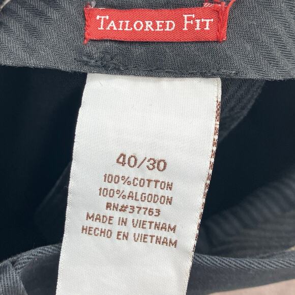 Perry Ellis Cotton Black Flat Front Pockets Zip Hook Eye Tailored Fit Chino Pant - Picture 4 of 9